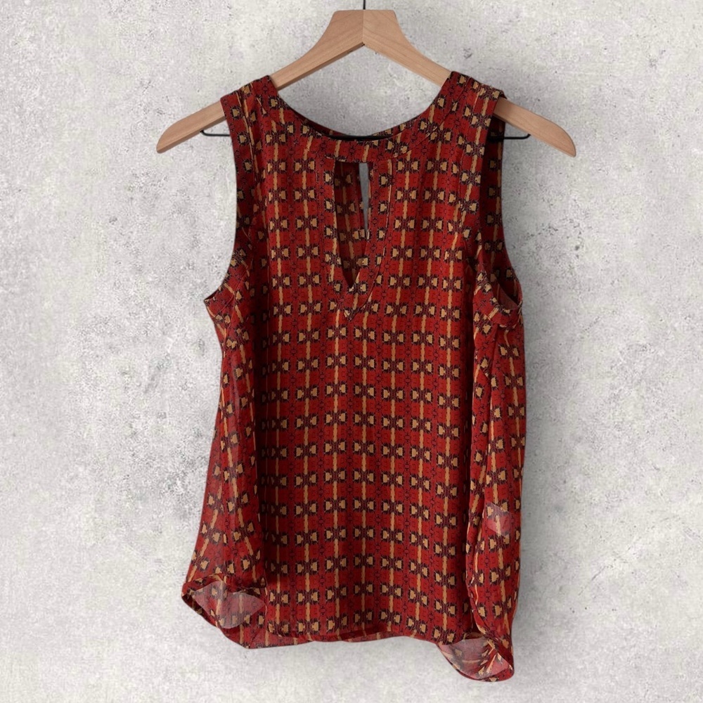 ASTR the Label Orange Yellow Aztec Pattern Keyhole Cowl Sheer Tank Size S